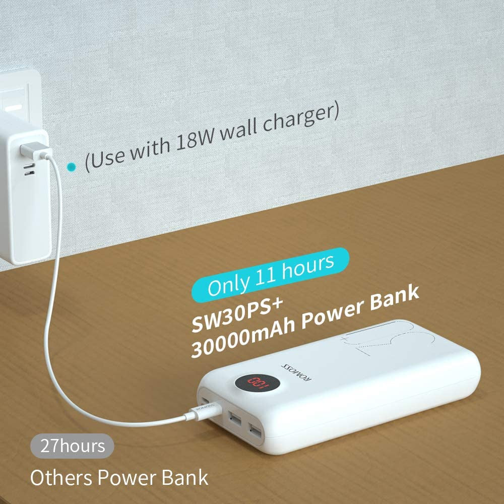 USB C Power Bank, 30000Mah PD Portable Phone Charger 18W 3 Outputs and 3 Inputs External Battery Packs with LED Display Compatible for Iphone 12, Ipad Pro and More