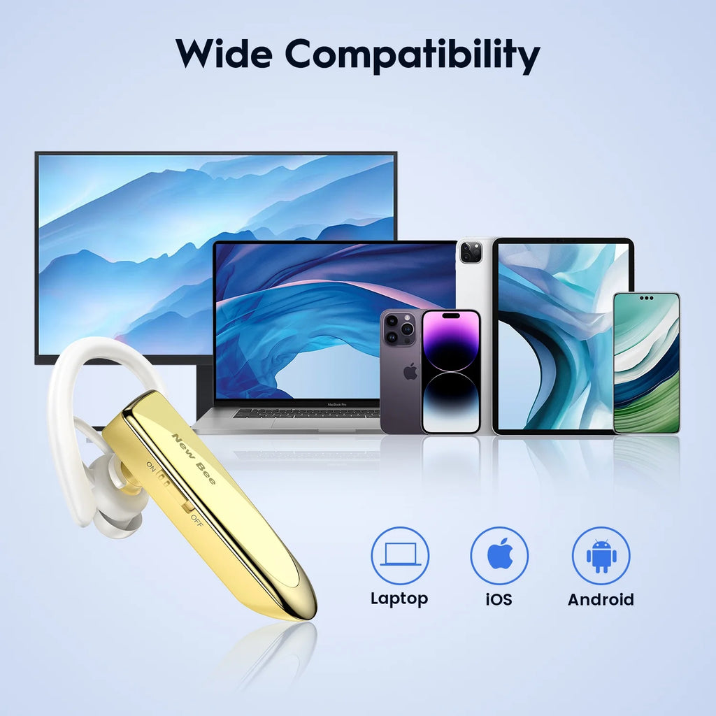 2PC Bluetooth Headphones V5.0 Wireless (24H Talk Time/180D Standby) W/Mic, Dual Device Connectivity for Iphone/Android/Samsung/Laptop, Business Trucker Headsets,Gold