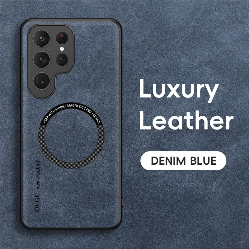 Luxury Leather Magnetic Phone Case For Samsung S25 Ultra S24 Plus S23 S22 S21 S20 FE S26 Ultra For Magsefa Wireless Charge Cover