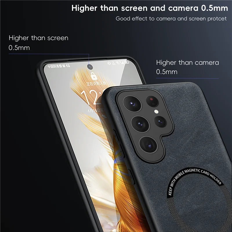 Luxury Leather Magnetic Phone Case For Samsung S25 Ultra S24 Plus S23 S22 S21 S20 FE S26 Ultra For Magsefa Wireless Charge Cover