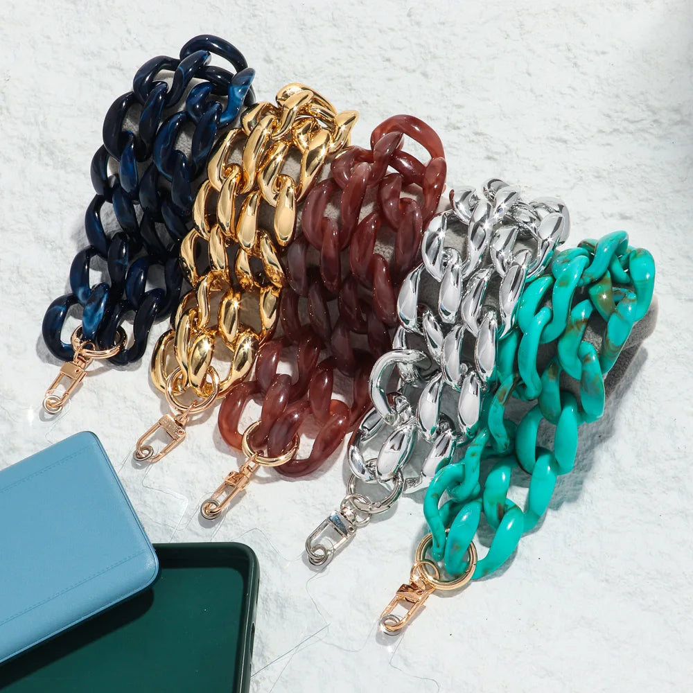 New Turquoise Acrylic Chunky Cuban Chain Mobile Phone Lanyard Men Women Rock Key Cellphone Cases Strap Accessories Jewelry Gift
