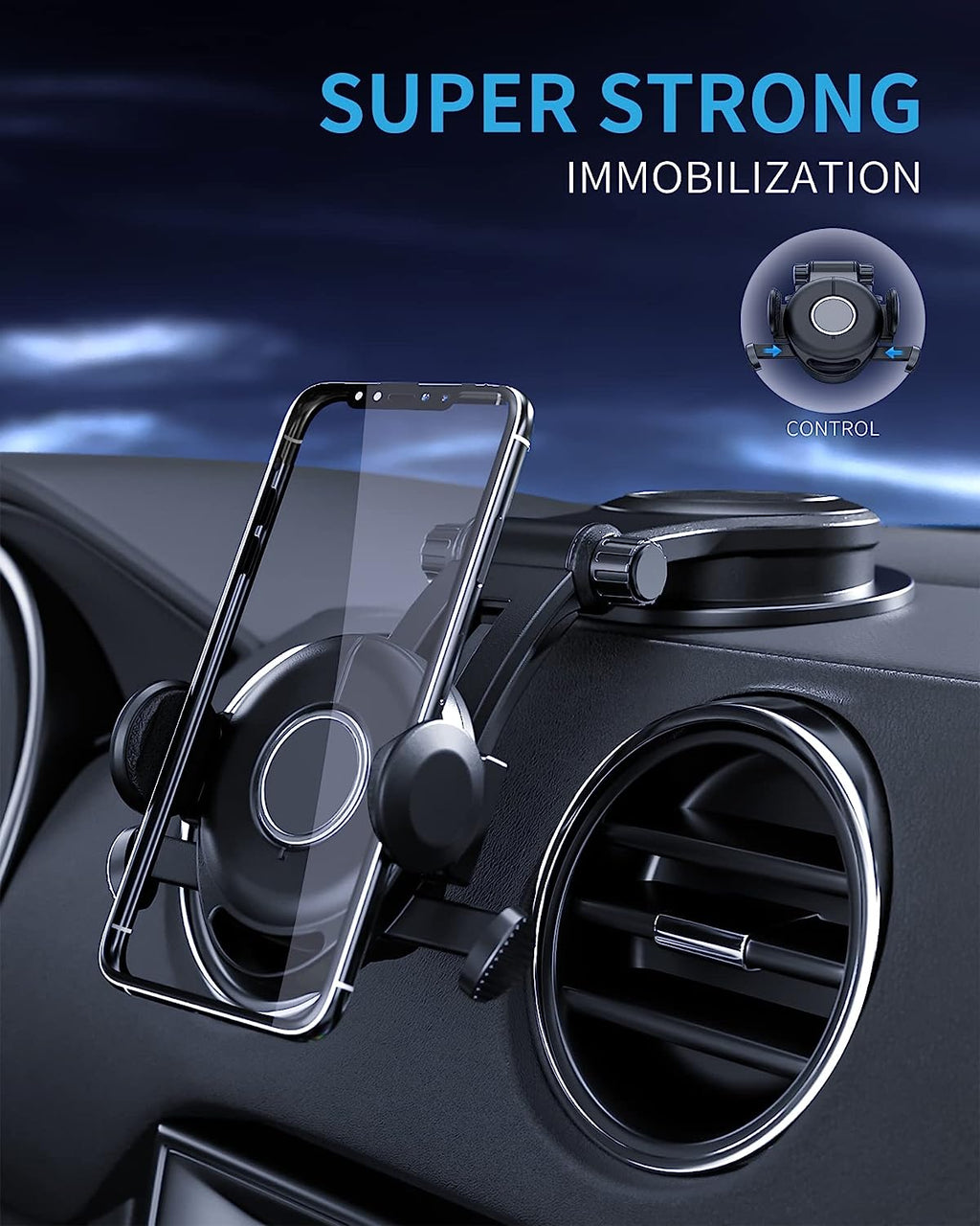Phone Mount for Car, Dashboard Clip Suction Cup Thick Shell and Large Phone Friendly Car Phone Holder, Compatible with All Cell Phones