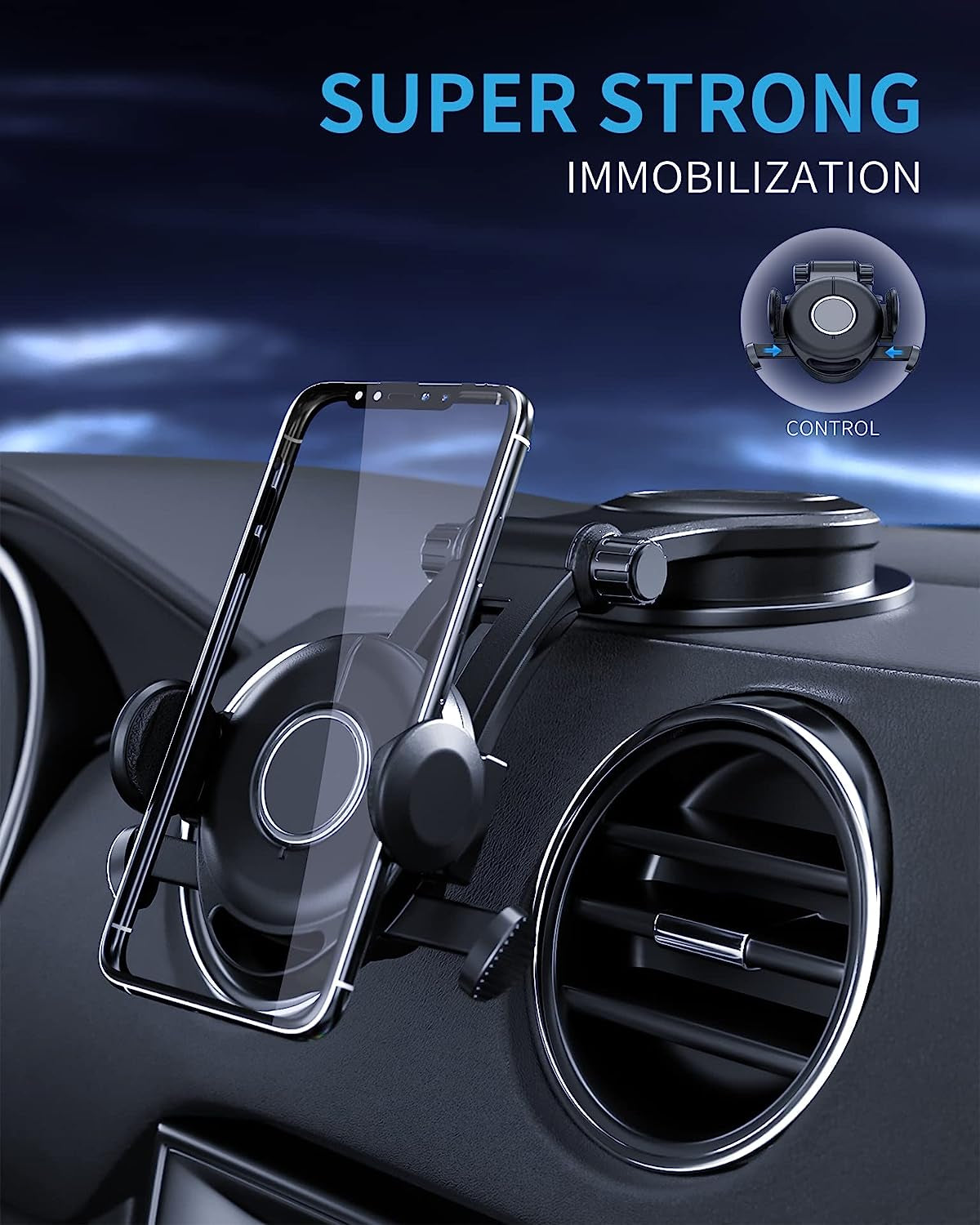 Phone Mount for Car, Dashboard Clip Suction Cup Thick Shell and Large Phone Friendly Car Phone Holder, Compatible with All Cell Phones