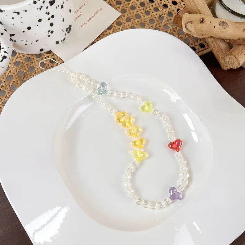 2023 Pink Acrylic Heart Cellphone Chain Lanyard Jewelry for Women Vintage Devil Eye Flower Charm Phone Case Strap Accessories