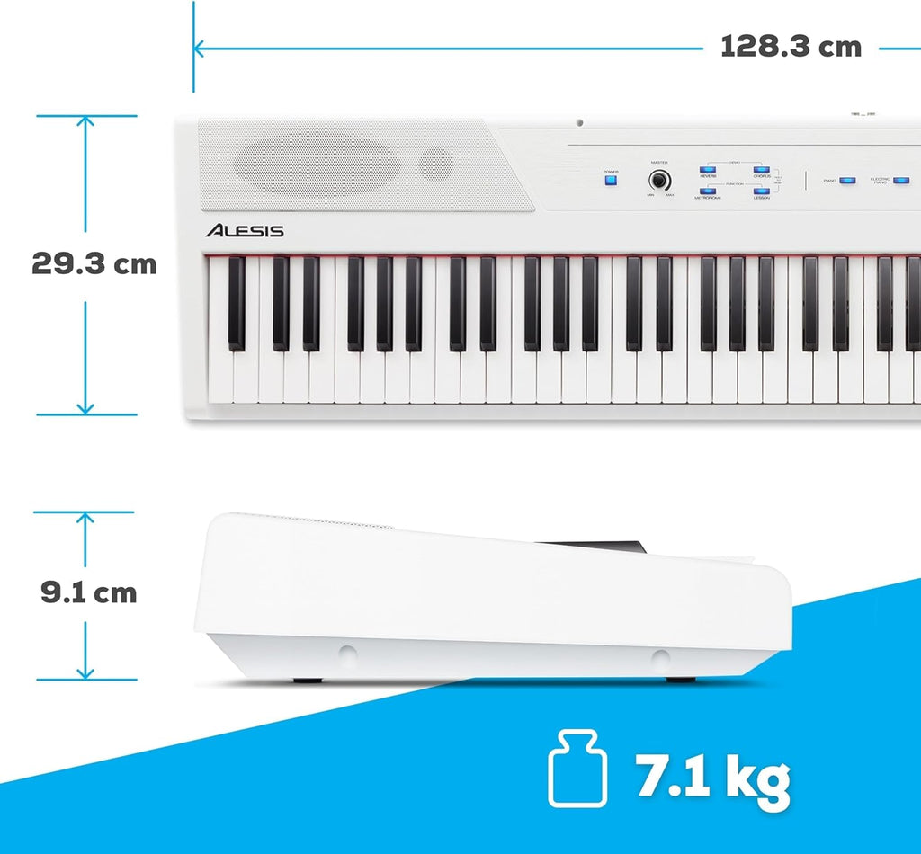 Recital White - 88 Key Digital Piano Keyboard with Semi-Weighted Keys, 2X20W Speakers, 5 Voices, Split, Layer and Lesson Mode, FX and Piano Lessons
