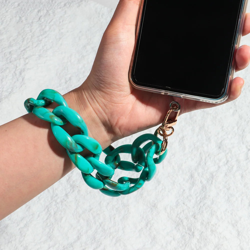 New Turquoise Acrylic Chunky Cuban Chain Mobile Phone Lanyard Men Women Rock Key Cellphone Cases Strap Accessories Jewelry Gift