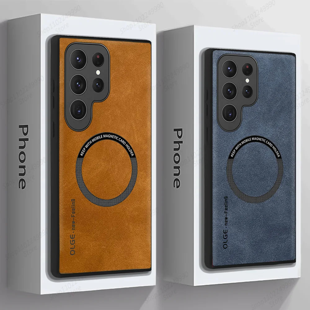 Luxury Leather Magnetic Phone Case For Samsung S25 Ultra S24 Plus S23 S22 S21 S20 FE S26 Ultra For Magsefa Wireless Charge Cover