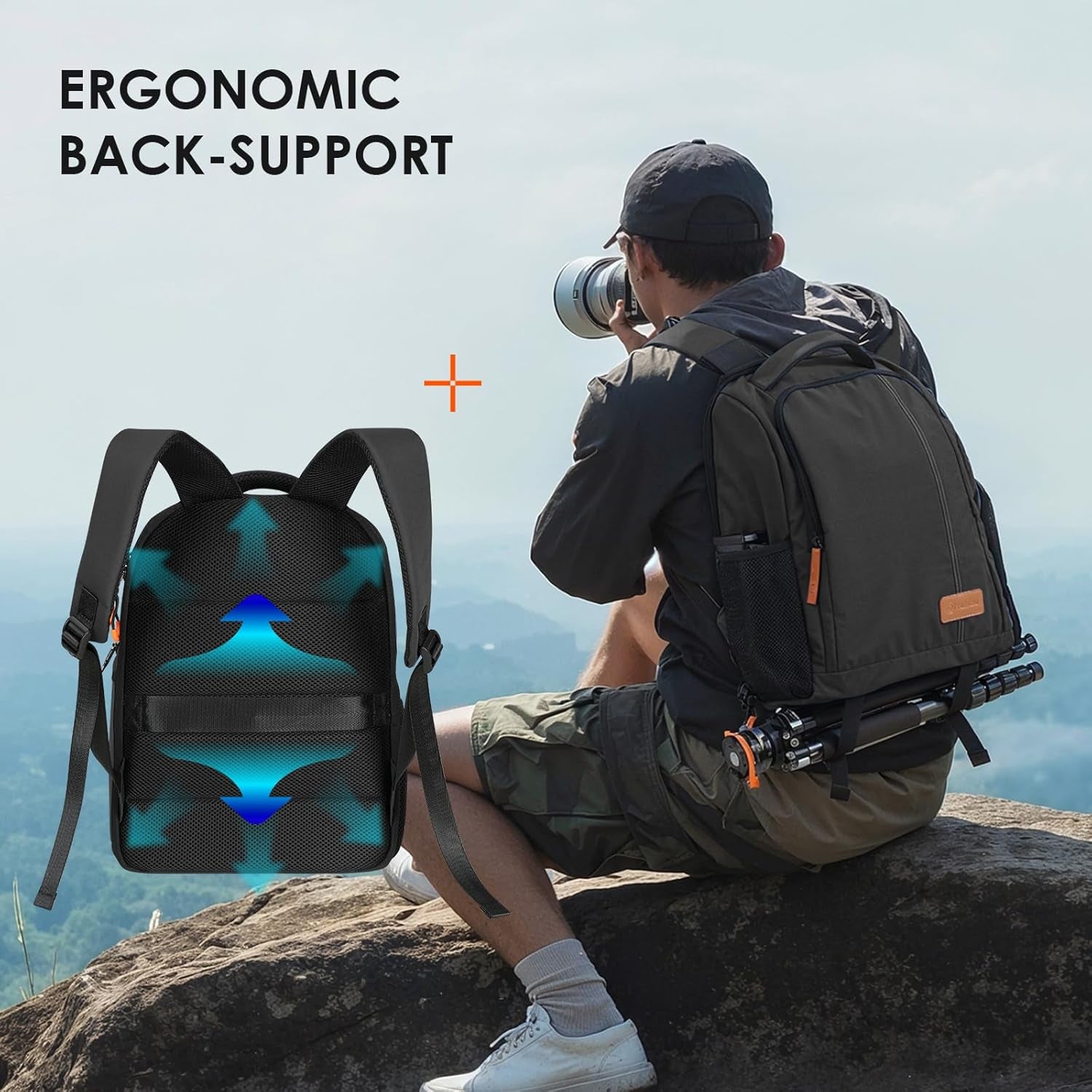 Camera Backpack for Photographers - Compact 15L Camera Bag with 15.6 Inch Laptop Compartment - Side Access Quick Draw - Anti-Theft Hidden Pocket Tripod Holder Rain Cover - TB04 Black