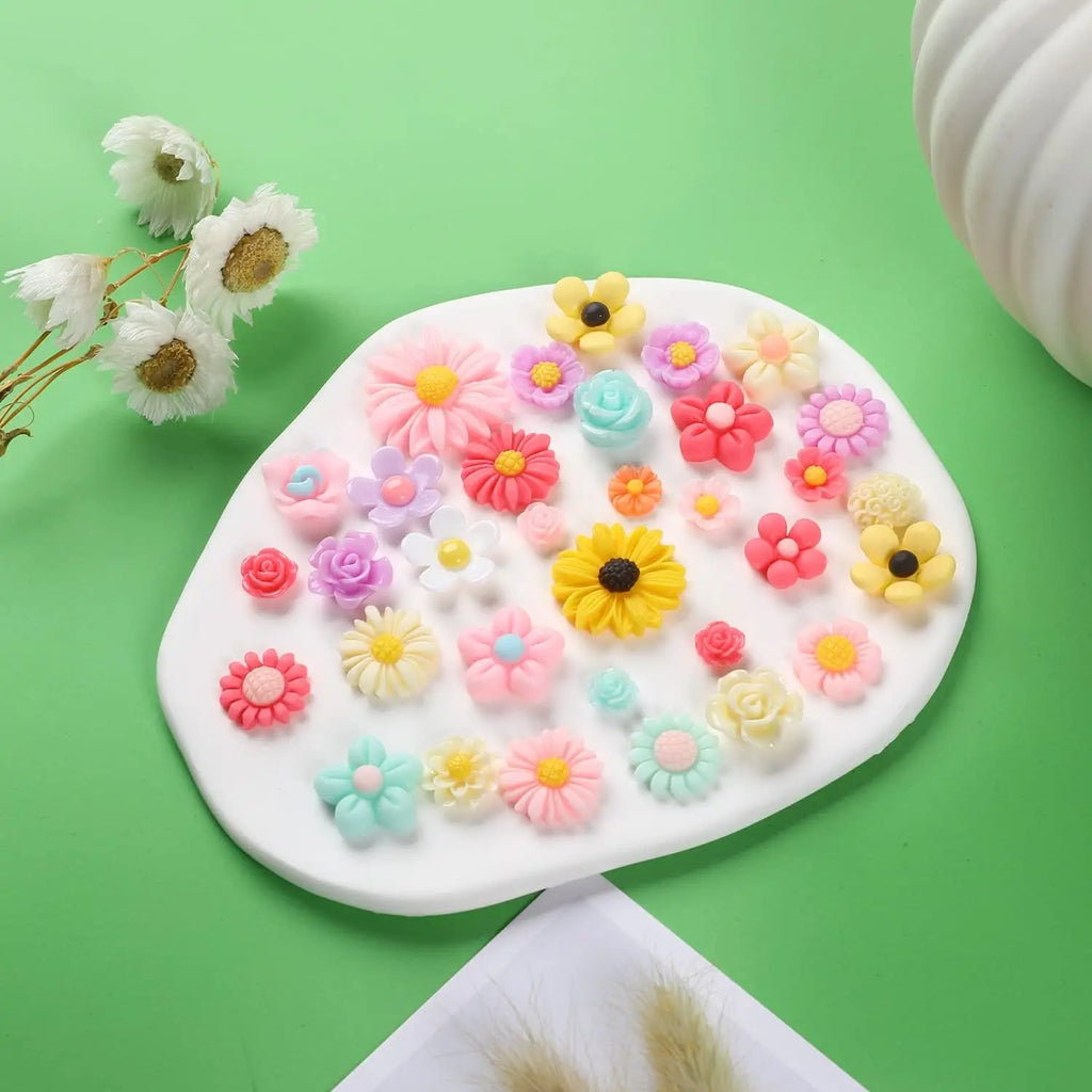 100pcs mixed small daisy rose resin accessories DIY cream glue hairpin cell phone case making materials mother plot gifts
