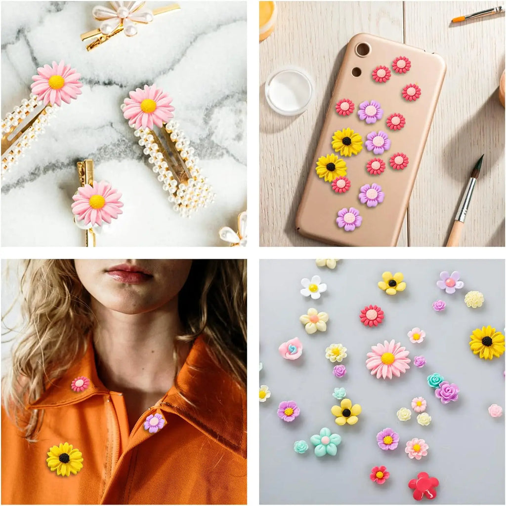 100pcs mixed small daisy rose resin accessories DIY cream glue hairpin cell phone case making materials mother plot gifts