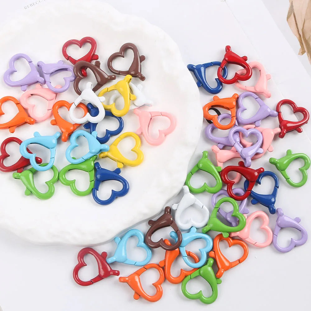5pcs Multicoloured Alloy Heart Shape Lobster Clasp Key Connector Diy Key Chain Cell Phone Chain Keychain Making Accessories