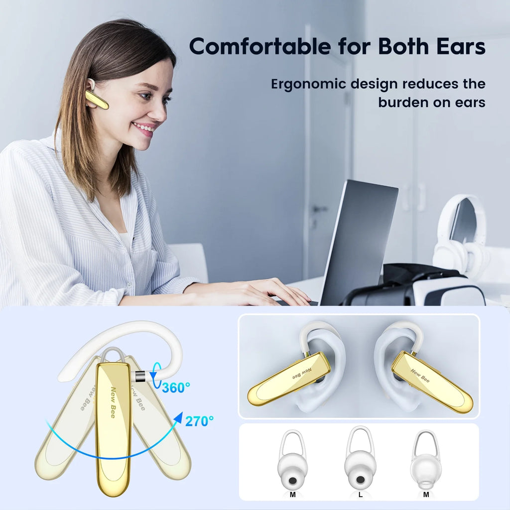 2PC Bluetooth Headphones V5.0 Wireless (24H Talk Time/180D Standby) W/Mic, Dual Device Connectivity for Iphone/Android/Samsung/Laptop, Business Trucker Headsets,Gold