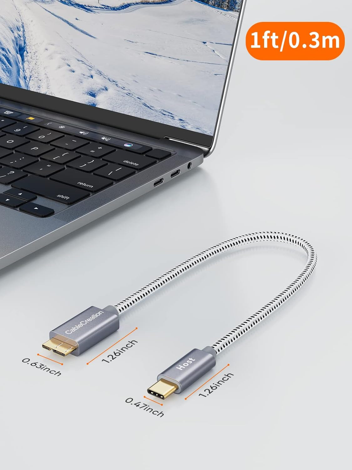 USB C to Micro B Short Cable 1FT, 10G Micro B to USB C External Hard Drive Cable for Iphone 15/16/17,Samsung Galaxy S24,Seagate WD Westgate My Passport,Macbook Pro/Air, Ipad/Tablet