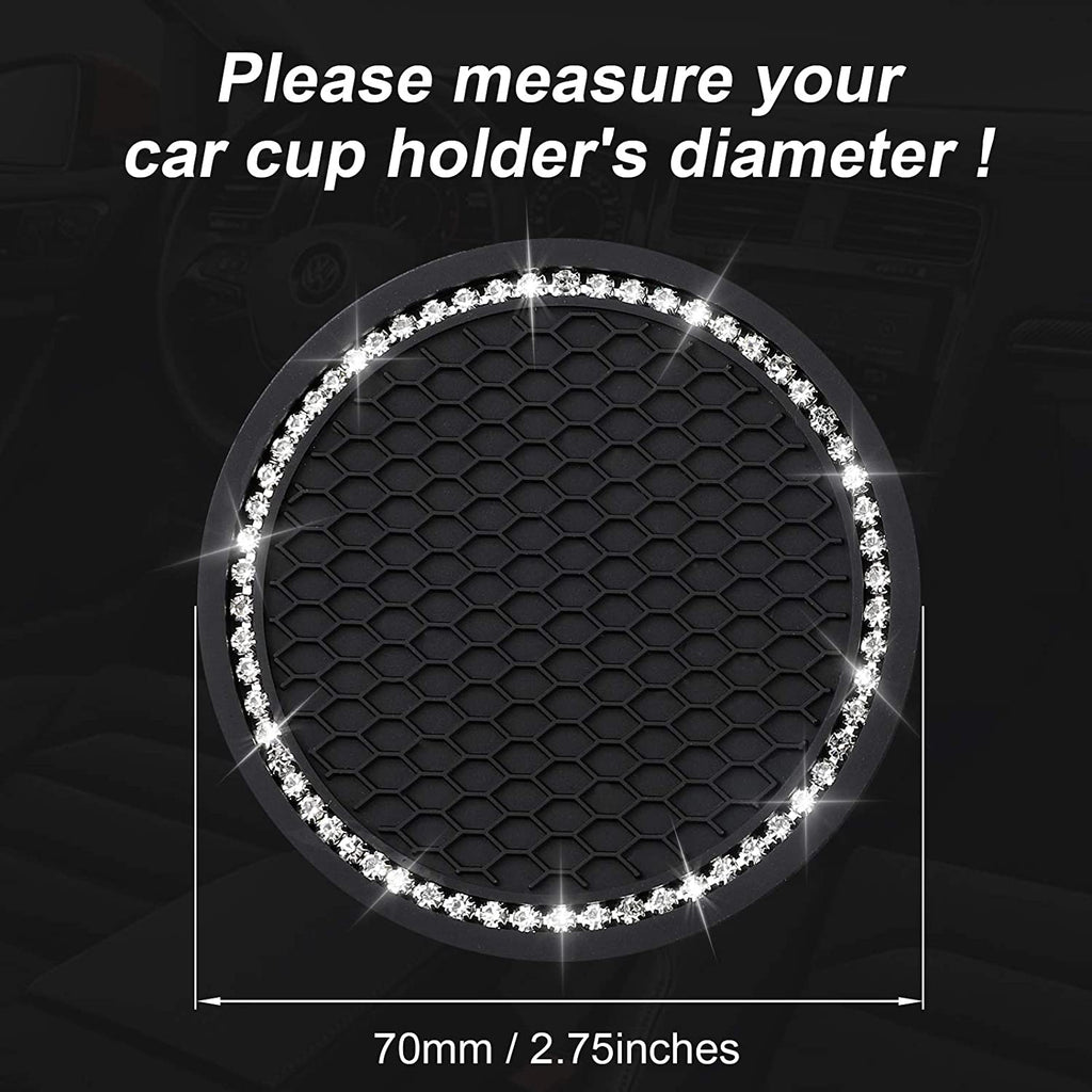 2PCS Bling Car Cup Coaster, Universal Vehicle Bling Holder Insert,2.75 Inch Rhinestone anti Slip Silicone Insert,Suitable for Most Car Interior,Best Gift Car Bling for Women, Black, 2 Pack