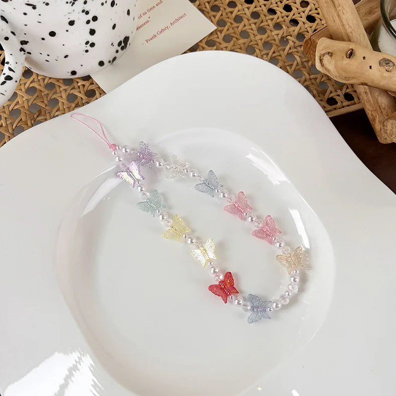 2023 Pink Acrylic Heart Cellphone Chain Lanyard Jewelry for Women Vintage Devil Eye Flower Charm Phone Case Strap Accessories