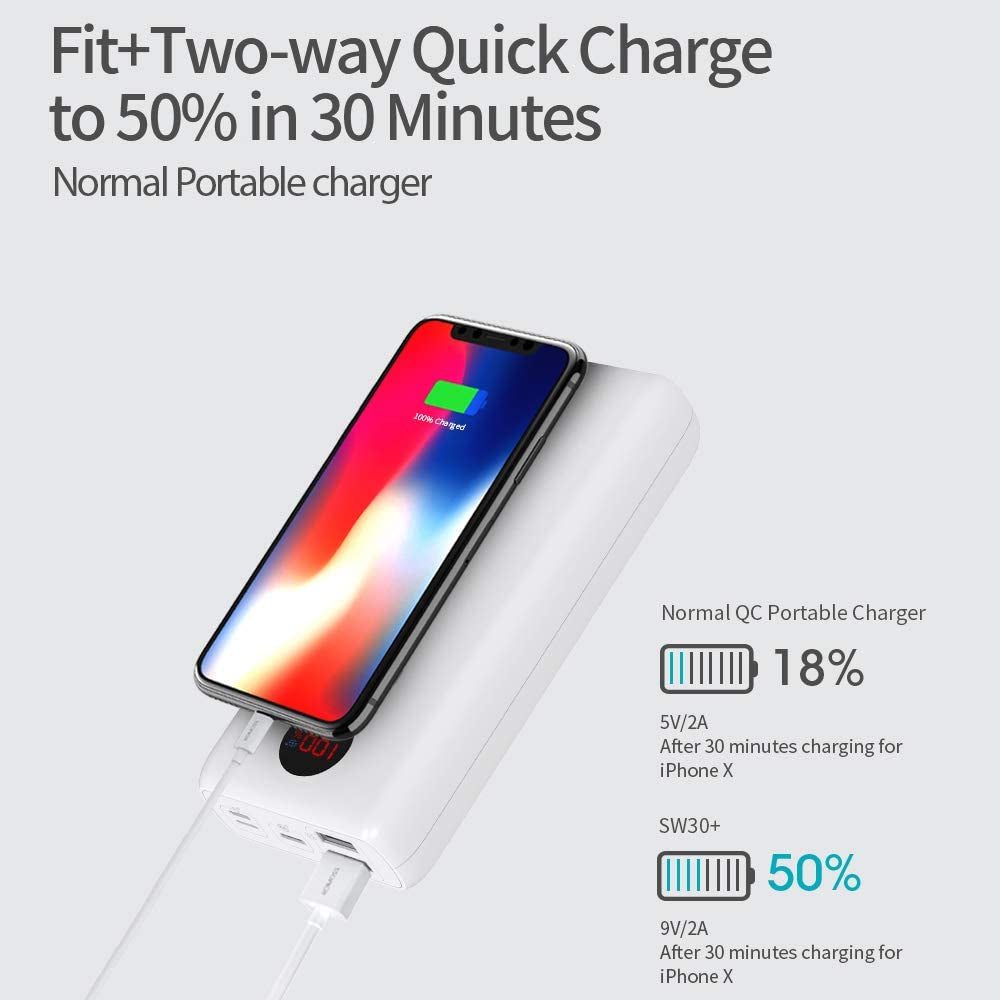 USB C Power Bank, 30000Mah PD Portable Phone Charger 18W 3 Outputs and 3 Inputs External Battery Packs with LED Display Compatible for Iphone 12, Ipad Pro and More
