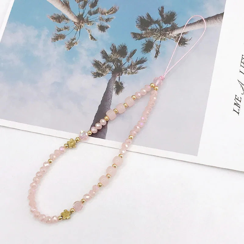 2023 Pink Acrylic Heart Cellphone Chain Lanyard Jewelry for Women Vintage Devil Eye Flower Charm Phone Case Strap Accessories