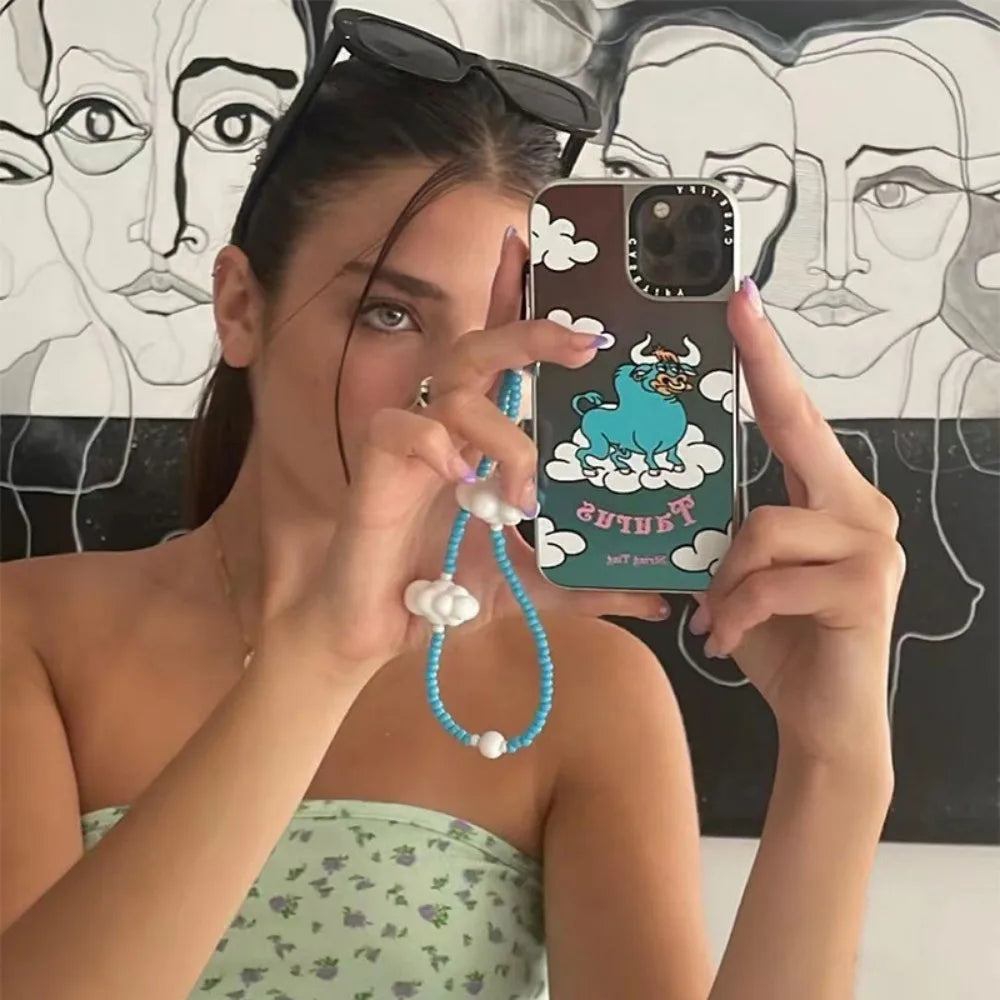 KKBEAD Blue Sky & White Clouds Phone Charm Strap Jewelry New Kpop Phone Accessories Telephone Chain Cellphones Lanyard