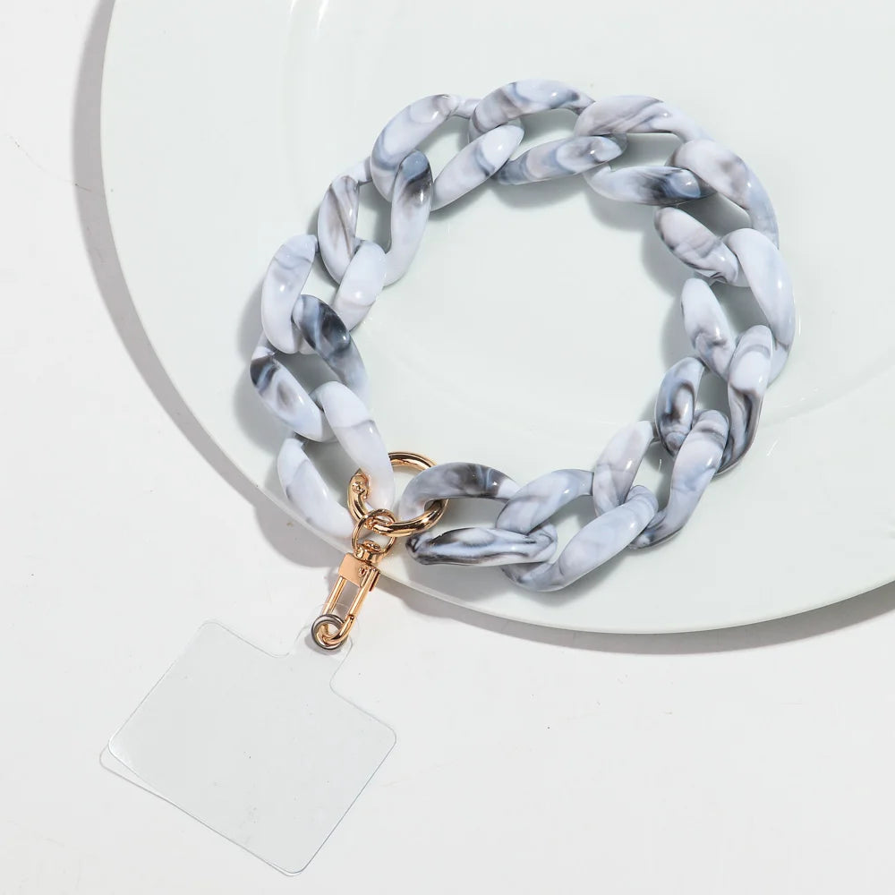 New Turquoise Acrylic Chunky Cuban Chain Mobile Phone Lanyard Men Women Rock Key Cellphone Cases Strap Accessories Jewelry Gift