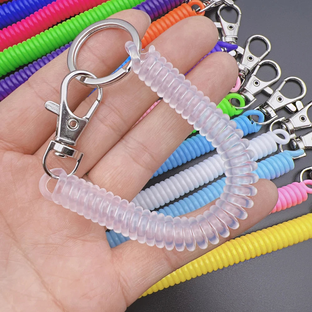 1Pcs Elastic Spring Rope Keychain Multicolor Anti Theft Adjustable Keyrings Bags Wallet Cellphone Accessories Car Key Holder