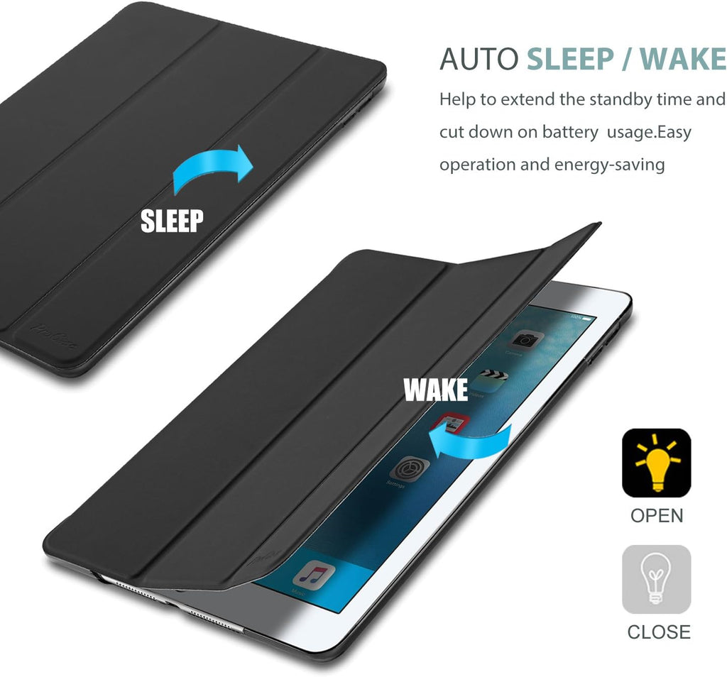 Smart Case for Ipad Mini 1 2 3(Model: A1432 A1454 A1455 A1489 A1490 A1491 A1599 A1600), Slim Lightweight Stand Cover with Translucent Frosted Back Support Auto Sleep/Wake -Black