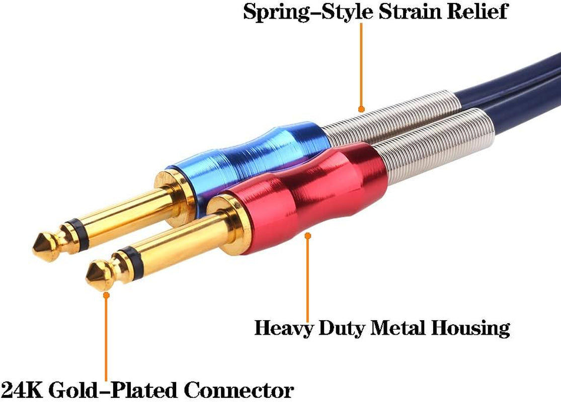 Dual 1/4 Inch TS to Dual RCA Stereo Audio Interconnect Cable Patch Cable Cords -6.6 Ft