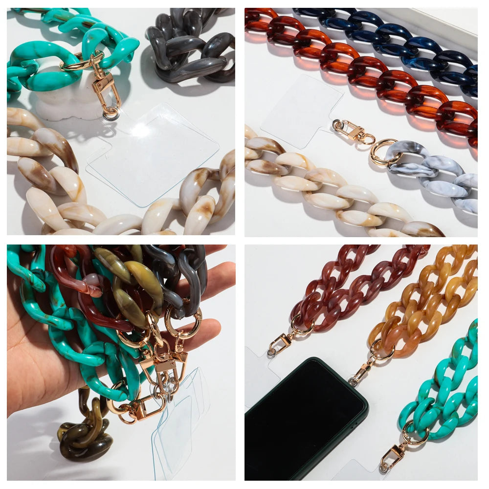 New Turquoise Acrylic Chunky Cuban Chain Mobile Phone Lanyard Men Women Rock Key Cellphone Cases Strap Accessories Jewelry Gift