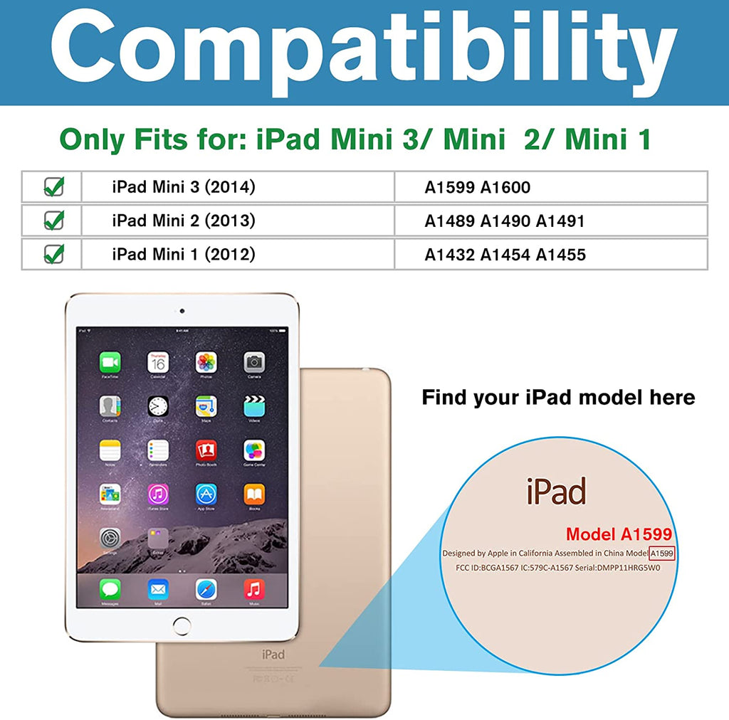 Smart Case for Ipad Mini 1 2 3(Model: A1432 A1454 A1455 A1489 A1490 A1491 A1599 A1600), Slim Lightweight Stand Cover with Translucent Frosted Back Support Auto Sleep/Wake -Black