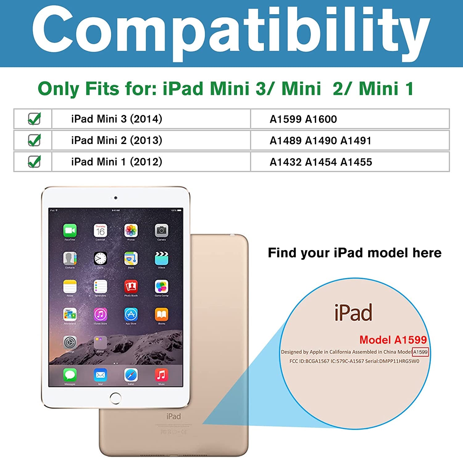 Smart Case for Ipad Mini 1 2 3(Model: A1432 A1454 A1455 A1489 A1490 A1491 A1599 A1600), Slim Lightweight Stand Cover with Translucent Frosted Back Support Auto Sleep/Wake -Black