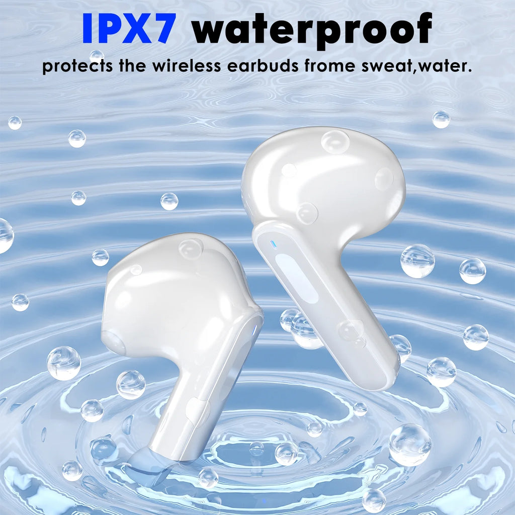 Wireless Earbuds, Bluetooth 5.3 Headphones Stereo Earphones 24Hrs Playtime, IPX7 Waterproof Earphones, Bluetooth Earbud with Touch Control for Android Ios,White