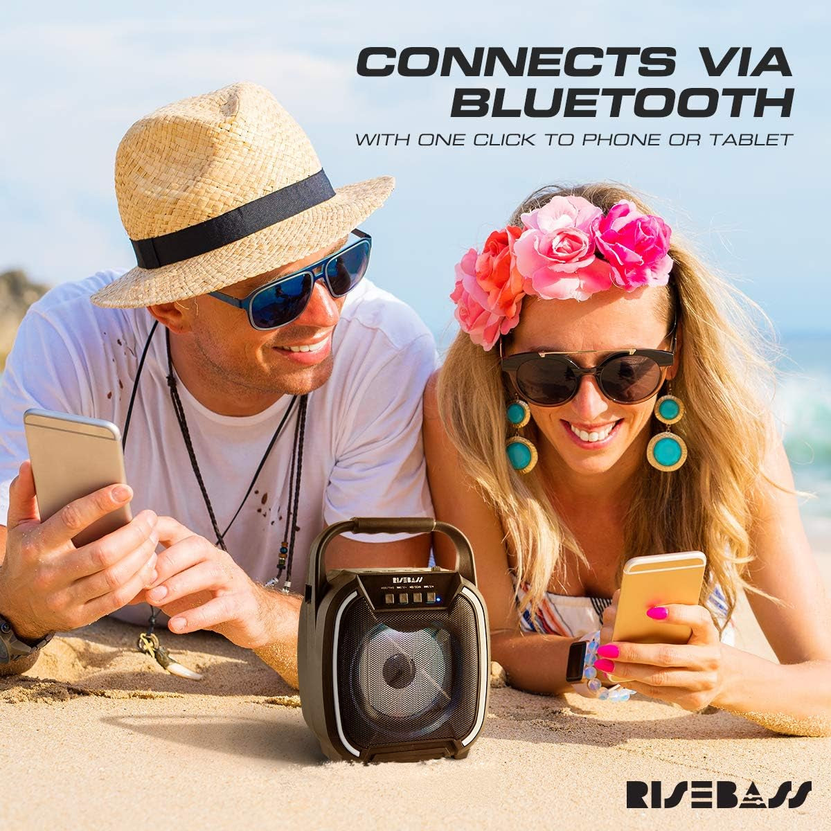 Portable Wireless Bluetooth Speaker with TWS Function - Rechargeable Mini Speaker with Party Lights for Indoor and Outdoor Use