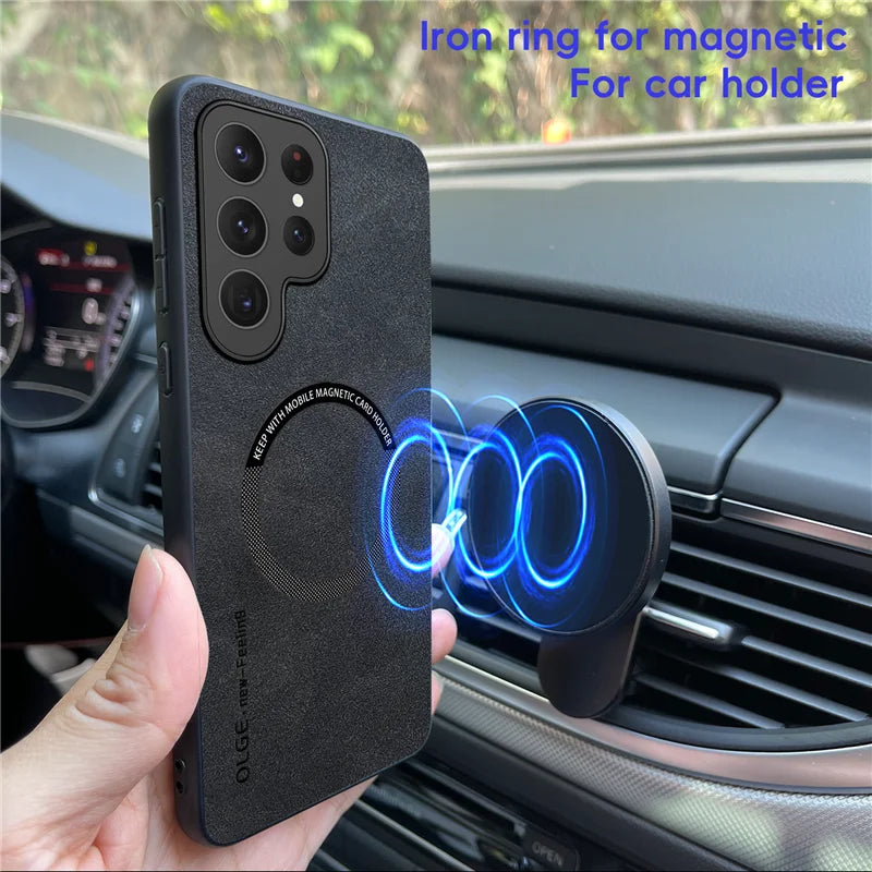 Luxury Leather Magnetic Phone Case For Samsung S25 Ultra S24 Plus S23 S22 S21 S20 FE S26 Ultra For Magsefa Wireless Charge Cover