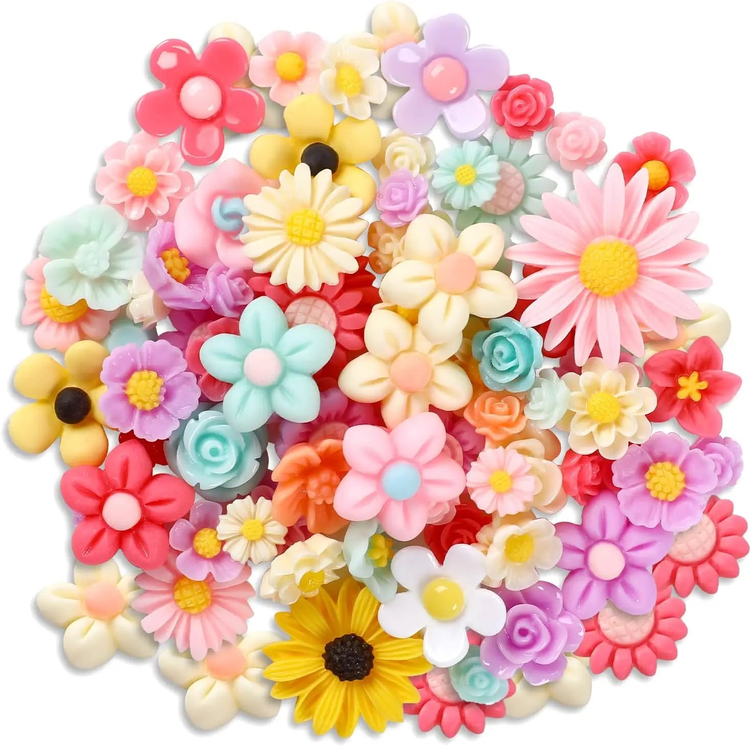 100pcs mixed small daisy rose resin accessories DIY cream glue hairpin cell phone case making materials mother plot gifts