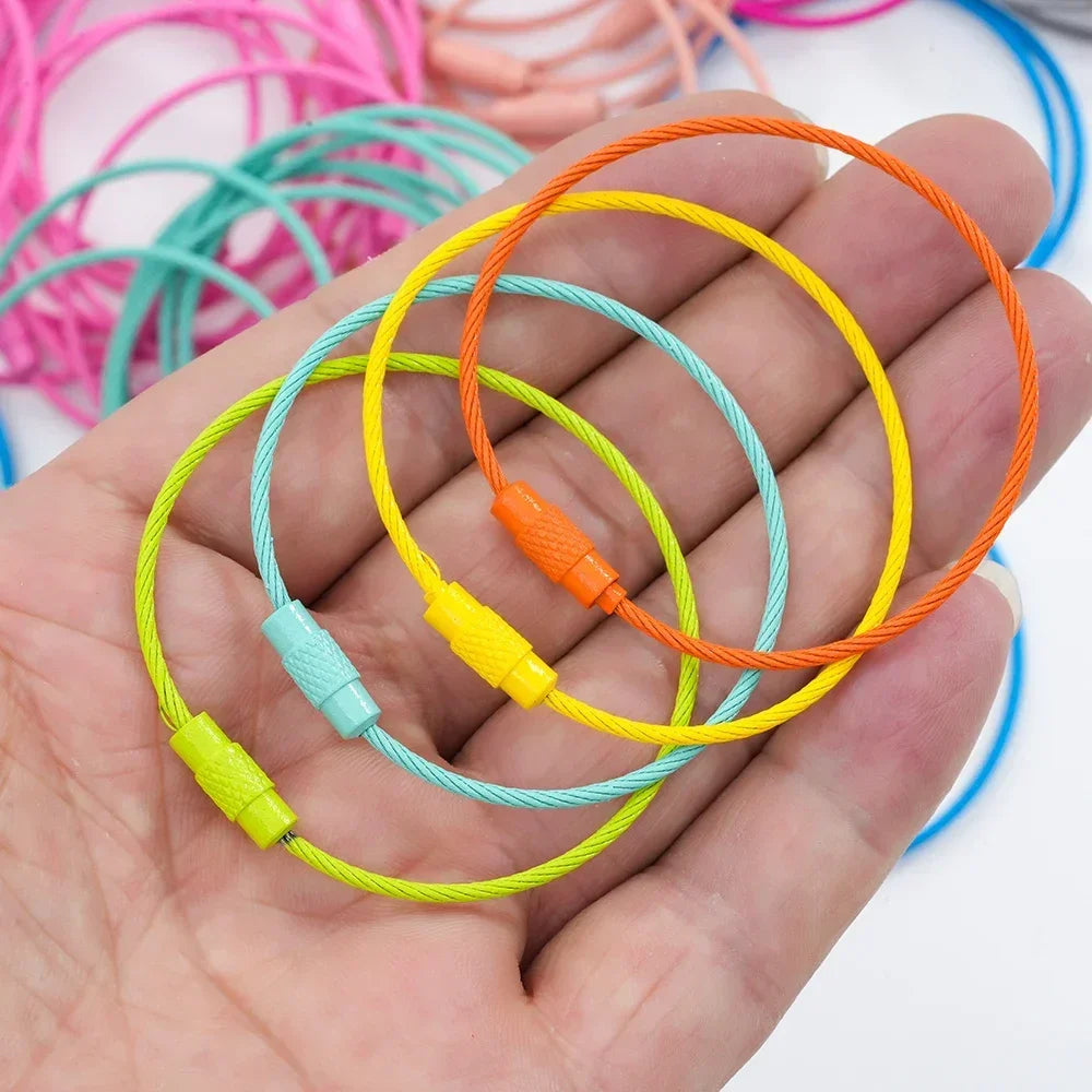 5pcs Colorful Metals Steel Wire Keychain Loop Solid Color Loop Holder Key Chains Diy Key Chain Cell Phone Chain Accessories