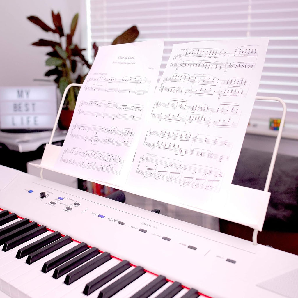 Recital White - 88 Key Digital Piano Keyboard with Semi-Weighted Keys, 2X20W Speakers, 5 Voices, Split, Layer and Lesson Mode, FX and Piano Lessons