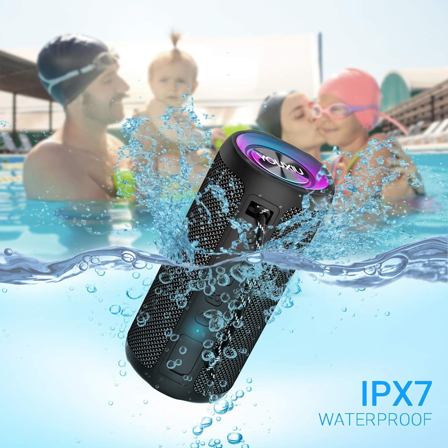 Portable Bluetooth Speakers with Colorful Lights, IPX7 Waterproof Wireless 20W Speaker, Outdoor Sports Speakers with Bluetooth 5.0, 20H Playtime, Deep Bass, TWS Pairing, for Home, Party