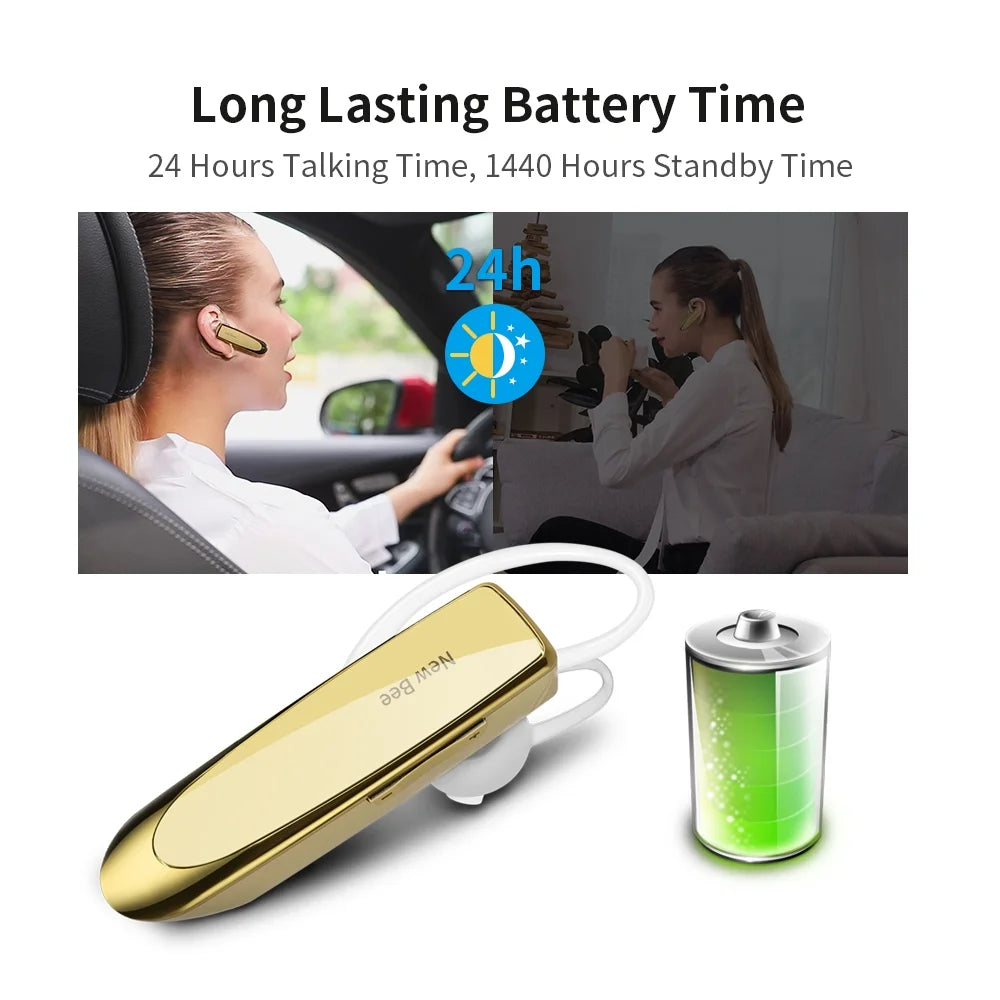 2PC Bluetooth Headphones V5.0 Wireless (24H Talk Time/180D Standby) W/Mic, Dual Device Connectivity for Iphone/Android/Samsung/Laptop, Business Trucker Headsets,Gold