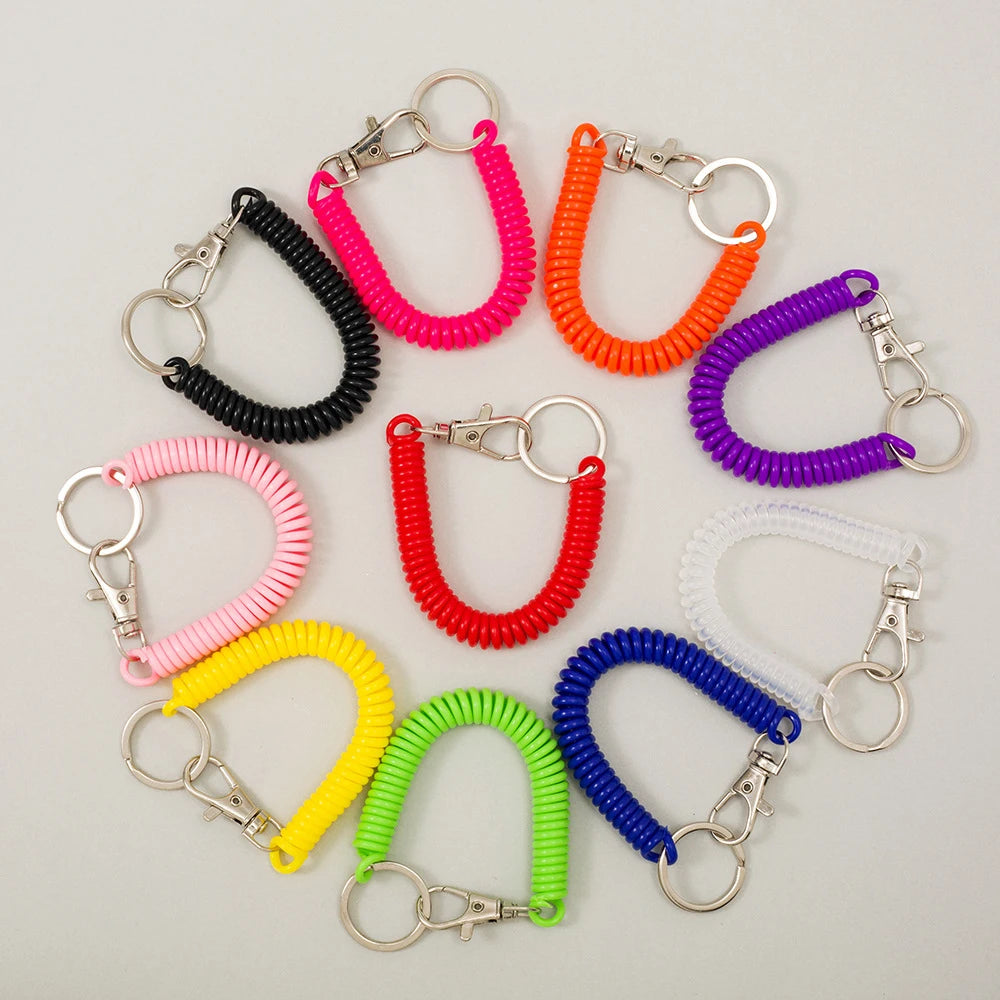 1Pcs Elastic Spring Rope Keychain Multicolor Anti Theft Adjustable Keyrings Bags Wallet Cellphone Accessories Car Key Holder