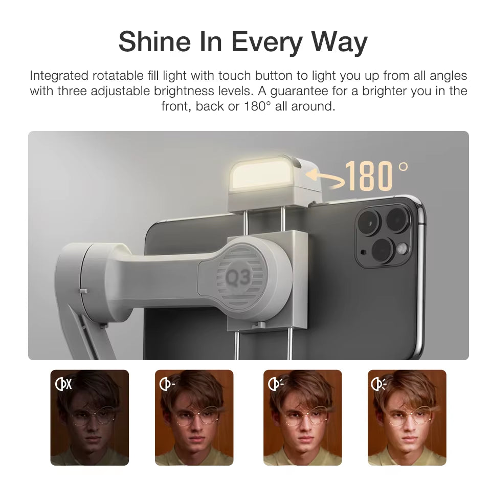 Official SMOOTH Q3 Portable Phone Gimbal 3-Axis Handheld Stabilizer for Iphone 14 Pro Max /Huawei/Xiaomi