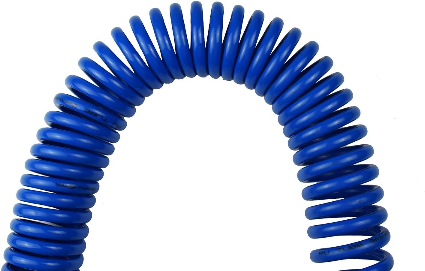 Polyurethane Recoil Air Hose, Air Compressor Hose 1/4" Inner Diameter by 25' Long with Bend Restrictor, 1/4" Industrial Quick Coupler and Plug, Blue