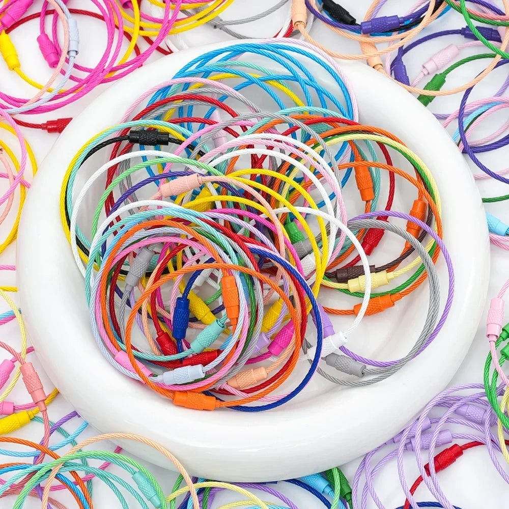 5pcs Colorful Metals Steel Wire Keychain Loop Solid Color Loop Holder Key Chains Diy Key Chain Cell Phone Chain Accessories