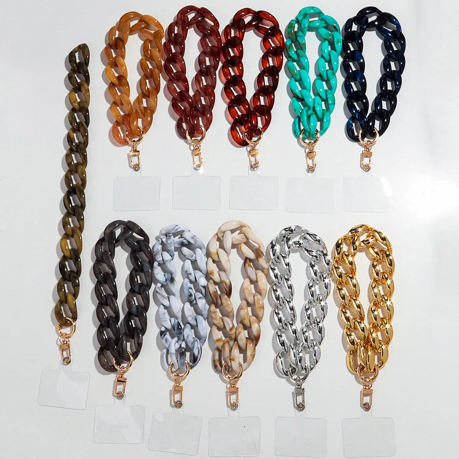 New Turquoise Acrylic Chunky Cuban Chain Mobile Phone Lanyard Men Women Rock Key Cellphone Cases Strap Accessories Jewelry Gift