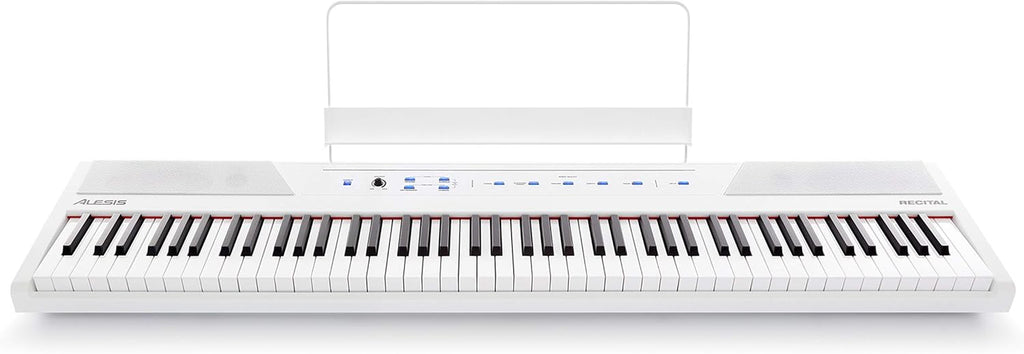 Recital White - 88 Key Digital Piano Keyboard with Semi-Weighted Keys, 2X20W Speakers, 5 Voices, Split, Layer and Lesson Mode, FX and Piano Lessons