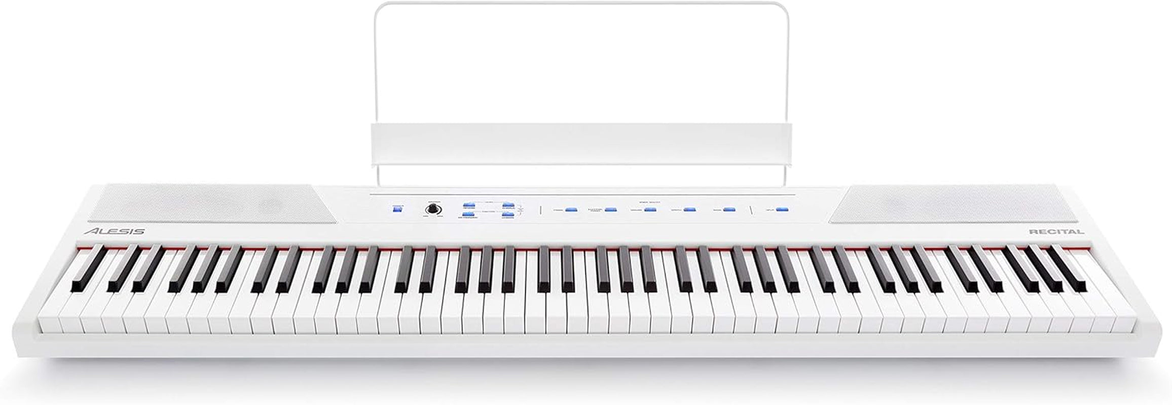 Recital White - 88 Key Digital Piano Keyboard with Semi-Weighted Keys, 2X20W Speakers, 5 Voices, Split, Layer and Lesson Mode, FX and Piano Lessons