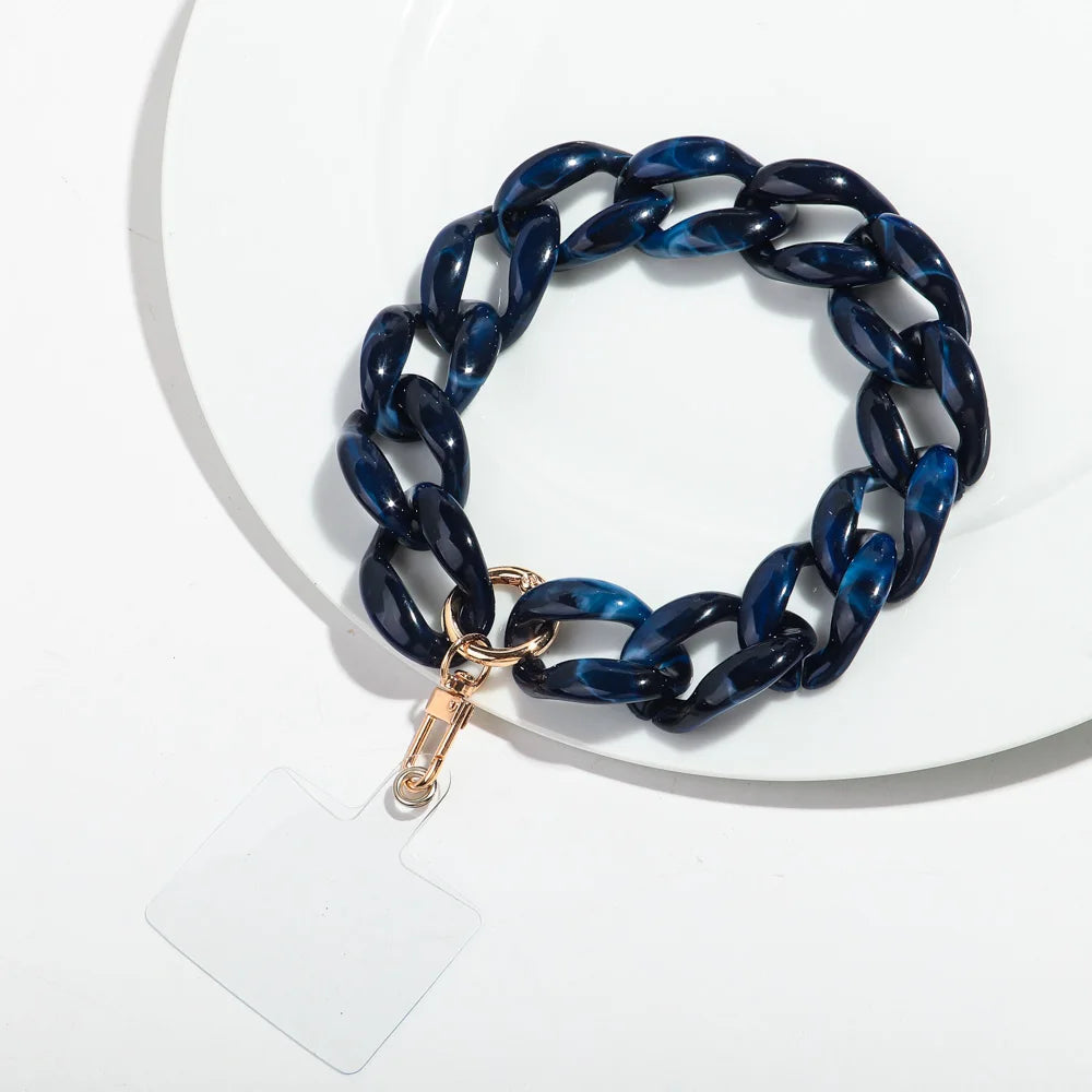 New Turquoise Acrylic Chunky Cuban Chain Mobile Phone Lanyard Men Women Rock Key Cellphone Cases Strap Accessories Jewelry Gift