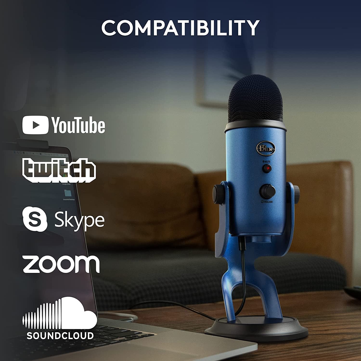 Logitech Creators  Yeti USB Microphone for Gaming, Streaming, Podcast, Youtube, Discord, PC, Studio Sound, Plug & Play-Midnight