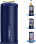 3 in 1 Slim Can Cooler for 12 OZ Skinny Can, Regular Can & Beer Bottle - Keep Cold for 6 Hours - Double Walled Insulated Stainless Steel Vacuum Beverage Can Insulator (Navy Blue)