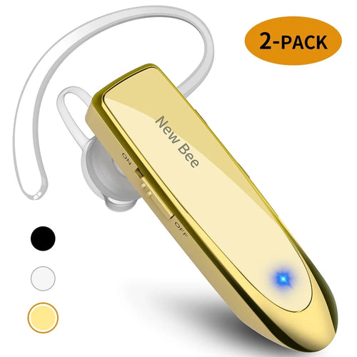 2PC Bluetooth Headphones V5.0 Wireless (24H Talk Time/180D Standby) W/Mic, Dual Device Connectivity for Iphone/Android/Samsung/Laptop, Business Trucker Headsets,Gold