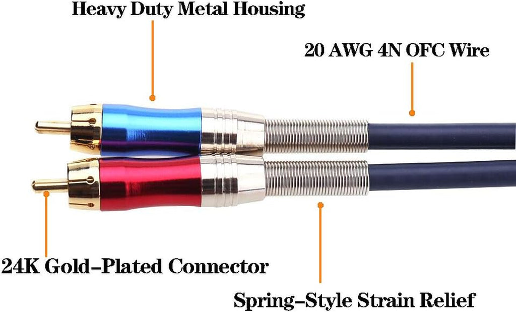 Dual 1/4 Inch TS to Dual RCA Stereo Audio Interconnect Cable Patch Cable Cords -6.6 Ft