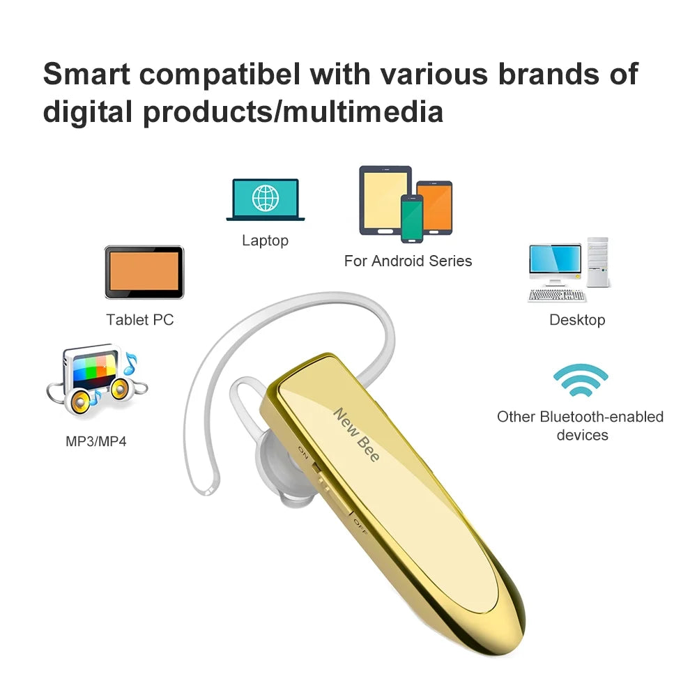 2PC Bluetooth Headphones V5.0 Wireless (24H Talk Time/180D Standby) W/Mic, Dual Device Connectivity for Iphone/Android/Samsung/Laptop, Business Trucker Headsets,Gold